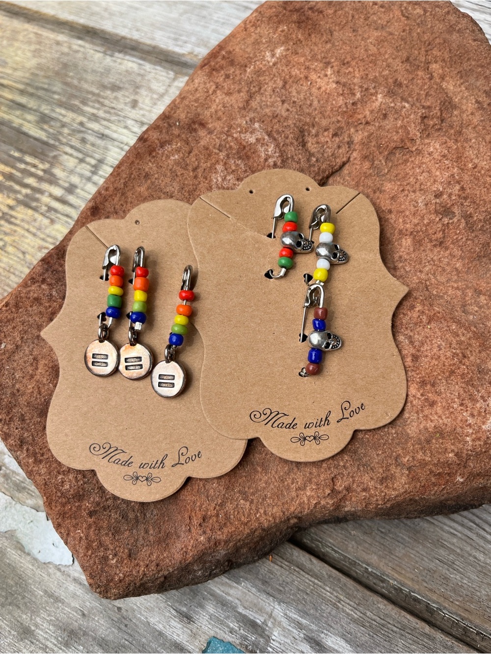 Handmade Rainbow Bead Safety Pin Set . by Windspirit design